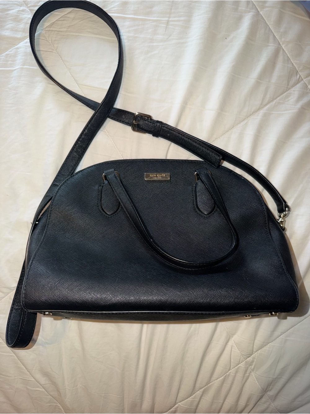 kate spade black dome satchel with adjustable crossbody strap